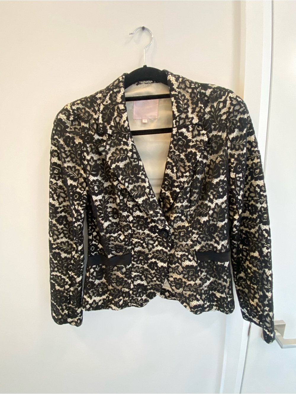 Rebecca Taylor Black and Cream Lace-Pattern Blazer